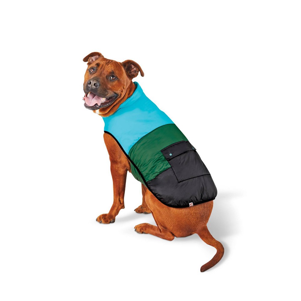 Dog Color Block Puffer - Black/Green/Teal - M - LEGO Collection x Target