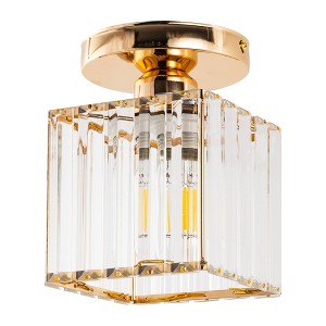 DORESshop 5.5 in. 1-Light Gold Square Crystal Semi Flush Mount Ceiling Light for Foyer Closet Entryway Kitchen Bedroom Dining Room - 1 of 4