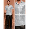 INSPIRE CHIC Men's Button Down Short Sleeve 70s Disco Metallic Sequin Shirts - 4 of 4