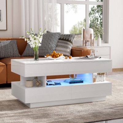 Multi-Functional Modern Lift-Top Coffee Table with Hidden Storage and Drawers,High-Gloss Center Table for Compact Living Spaces-Maison Boucle