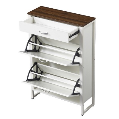 GlasFlength Shoe Racks Modern Flip Drawer Storage Cabinet with Hidden Compartment for Small Entryway Living Space, White, 25.59"*9.37"*38.39"