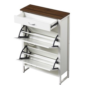 GlasFlength Shoe Racks Modern Flip Drawer Storage Cabinet with Hidden Compartment for Small Entryway Living Space, White, 25.59"*9.37"*38.39" - 1 of 4