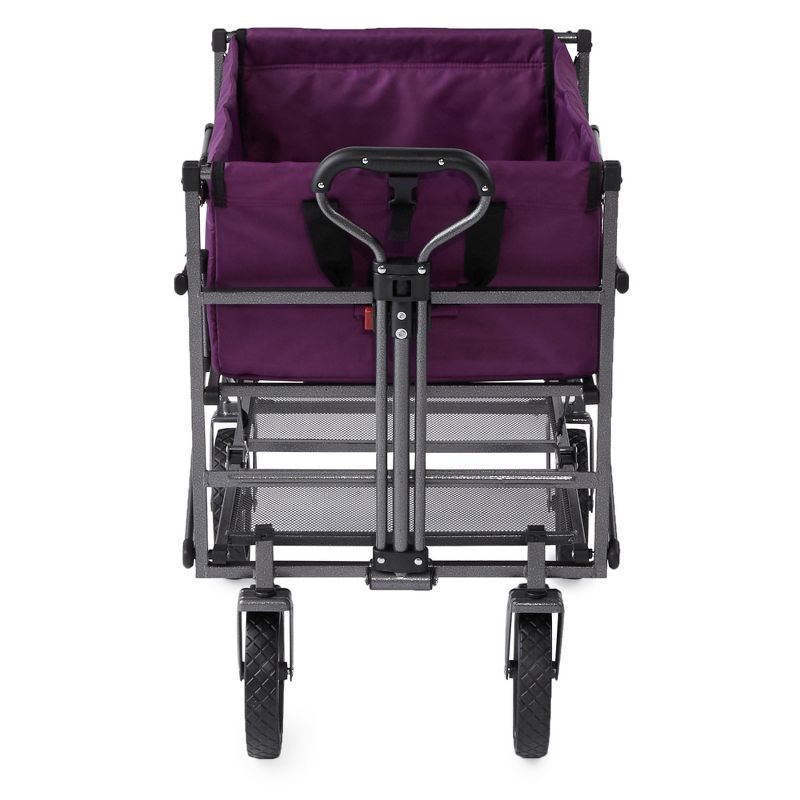 Mac Sports Double Decker Heavy Duty Steel Frame Collapsible Outdoor Utility Garden Cart Wagon with Lower Storage Shelf and 150 Pound Capacity, Purple, 2 of 7