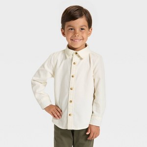 OshKosh B'gosh Toddler Boys' Long Sleeve Corduroy Shirt - Cream - 1 of 3
