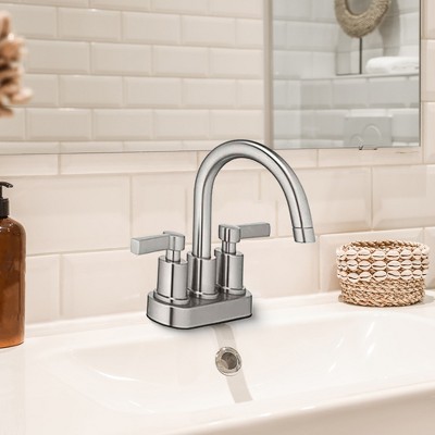 Brushed Nickel Mid-Arch Double Handle Lavatory Faucet