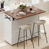 46.5" Farmhouse Kitchen Island with Power Outlet & Beaded Drape - Rolling Cart with Drop Leaf, 3 Drawers & Locking Wheels - 2 of 4