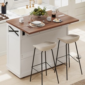 46.5'' Farmhouse Kitchen Island with Drape of Beads, Power Outlet, Rolling Kitchen Cart on Wheels with Drop Leaf - 1 of 4