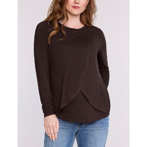 Women's Crewneck Long Sleeve Draped Nursing Tee | Motherhood Maternity - 1 of 4