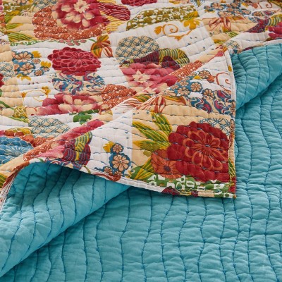 Jewel Multicolor Cotton Kantha-Quilted Reversible Throw Blanket, 50" x 60"
