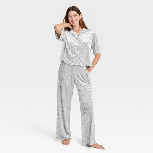 Women's Velvet Lounge Pajama Pants With Slit - Colsie™ Black Xs