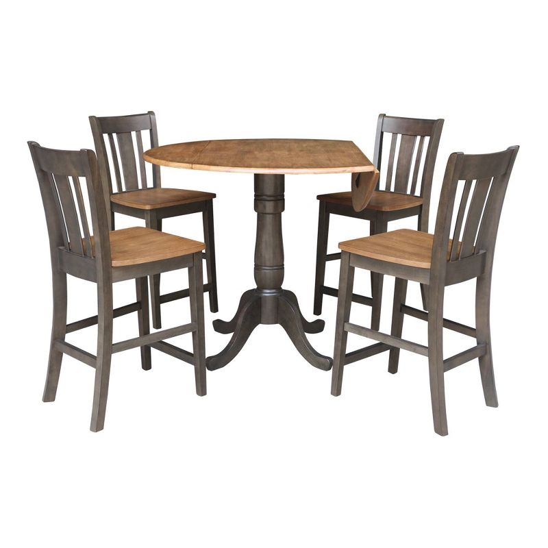 5pc 42&#34; Round Dual Drop Leaf Counter Height Dining Table with 4 Splat Back Stools Hickory/Washed Coal - International Concepts, 3 of 11
