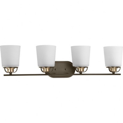 Progress Lighting West Village 4-Light Bath Fixture, Antique Bronze, Prismatic Glass Shades