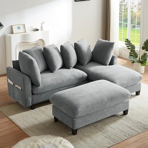 83"W L-Shaped Sectional Sofa with Movable Storage Ottoman & 6 Pillows, Chenille Upholstery Couch with Side Pockets - ModernLuxe - 1 of 4