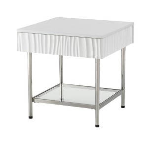 Waves Coastal 1 Drawer Side Table Glossy White - Treasure Trove Accents: Modern 24x24 End, Fluted Design, Stainless Frame - 1 of 4
