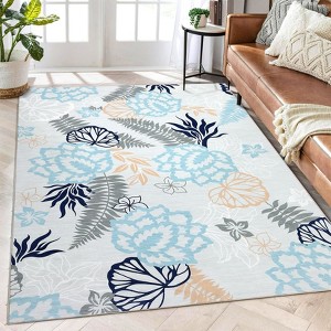 Washable Modern Floral Rug Non Slip Low Pile Rug Soft Contemporary Throw Floor Cover Foldable Indoor Carpet for Living Room Bedroom - 1 of 4