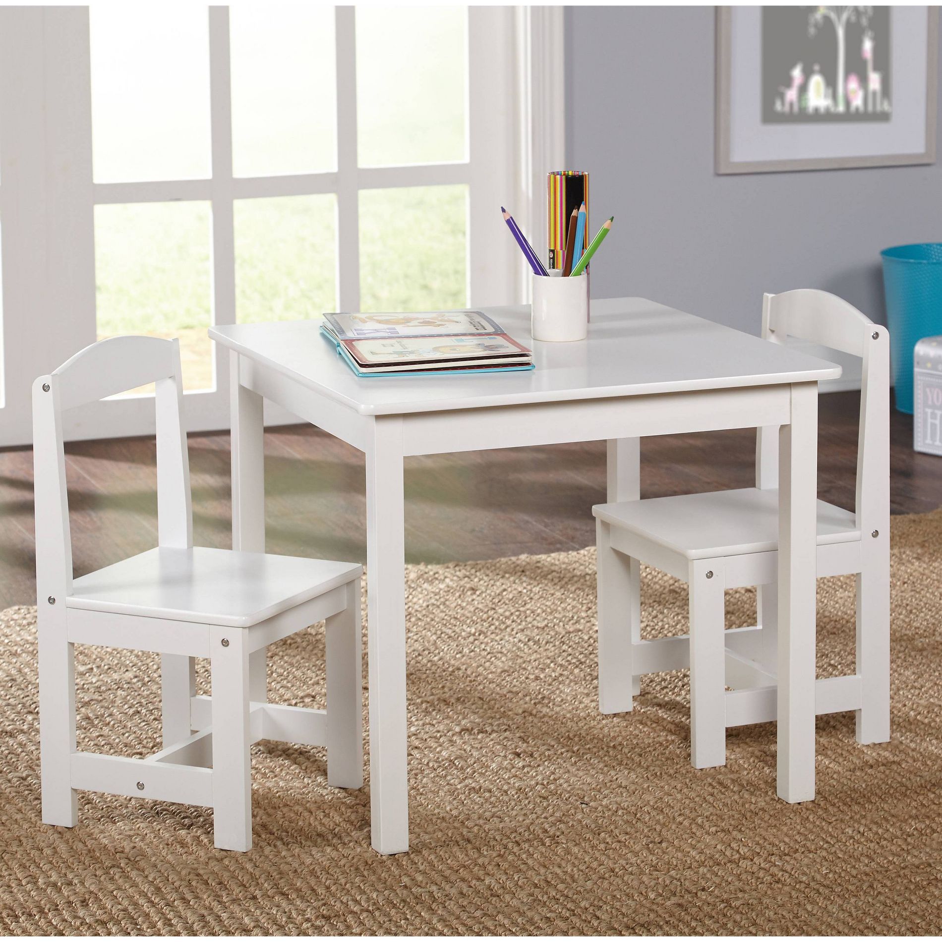 3pc Madeline Kids' Table and Chair Set Antiqued White - Buylateral: Toddler Table Set, MDF Frame, 50 lb Capacity
