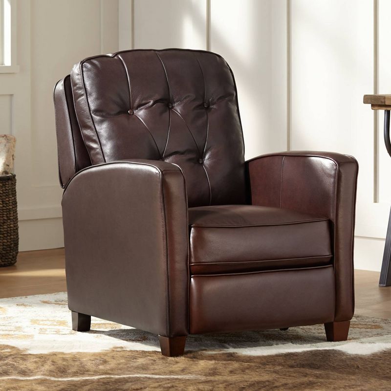 Elm Lane Livorno Chocolate Genuine Leather Recliner Chair Modern Armchair Comfortable Push Manual Reclining Footrest Tufted for Bedroom Living Room, 2 of 10