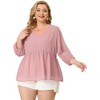 Agnes Orinda Women's Plus Size Chiffon Babydoll Long Sleeve V Neck Swiss Dots Blouses - 4 of 4