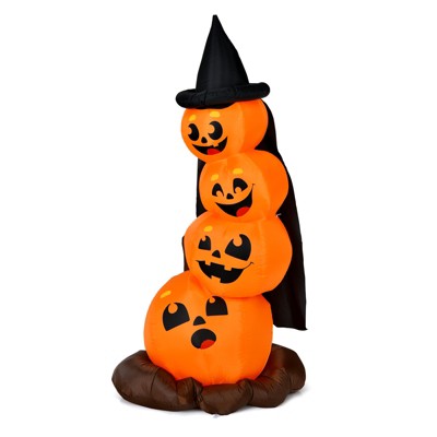 Tangkula 7 FT Halloween Inflatable Pumpkin Combo Blow up Pumpkins w/ Witch's Hat with Build-in LED Lights & Blower