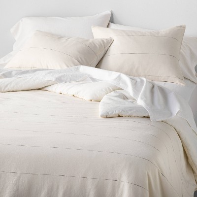 3pc Full/Queen Thin Stripe Comforter & Sham Set Sour Cream/Railroad Gray - Hearth & Hand™ with Magnolia