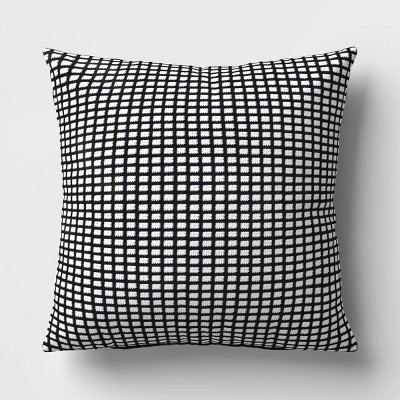 18"x18" Squared Stitch Outdoor Throw Pillow Black - Threshold™