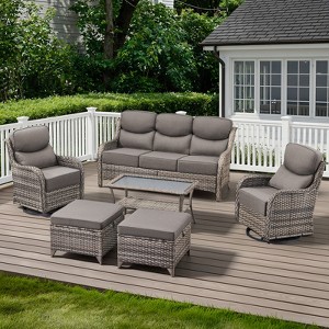 Belord 6 Pieces Outdoor Patio Furniture Set, 6-Inch Extra Thick Cushions High Back Patio Furniture Set with Swivel Chairs, Outdoor Conversation Set - 1 of 4