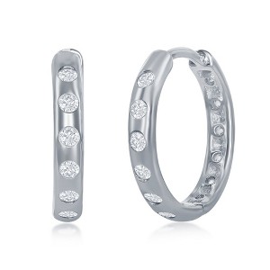 Bella Silver Sterling Silver 18mm CZ Hoop Earrings - Silver - 1 of 2