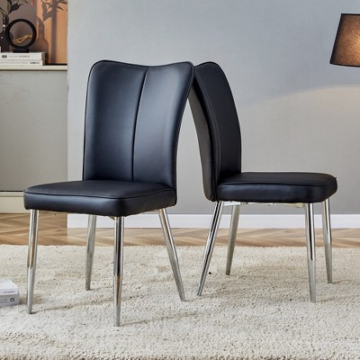 LOVMOR 2-piece set of white PU seats with silver metal legs