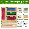 NewHome"6-in-1 Bamboo Plastic Wrap, Foil & Ziplock Bag Organizer with Cutter for Kitchen Drawer Storage"Yellow - 3 of 4
