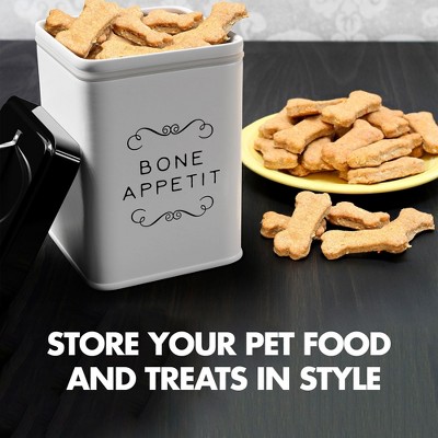 White and Black Metal Pet Treat Canister, 36 oz