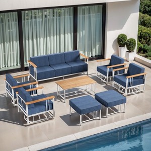 Belord Metal Outdoor Furniture Set with Extra Thick Cushion, 8PCS Patio Furniture Set with 6" Thick Cushions Swivel Chair and 10" Thick Cushions Couch - 1 of 4
