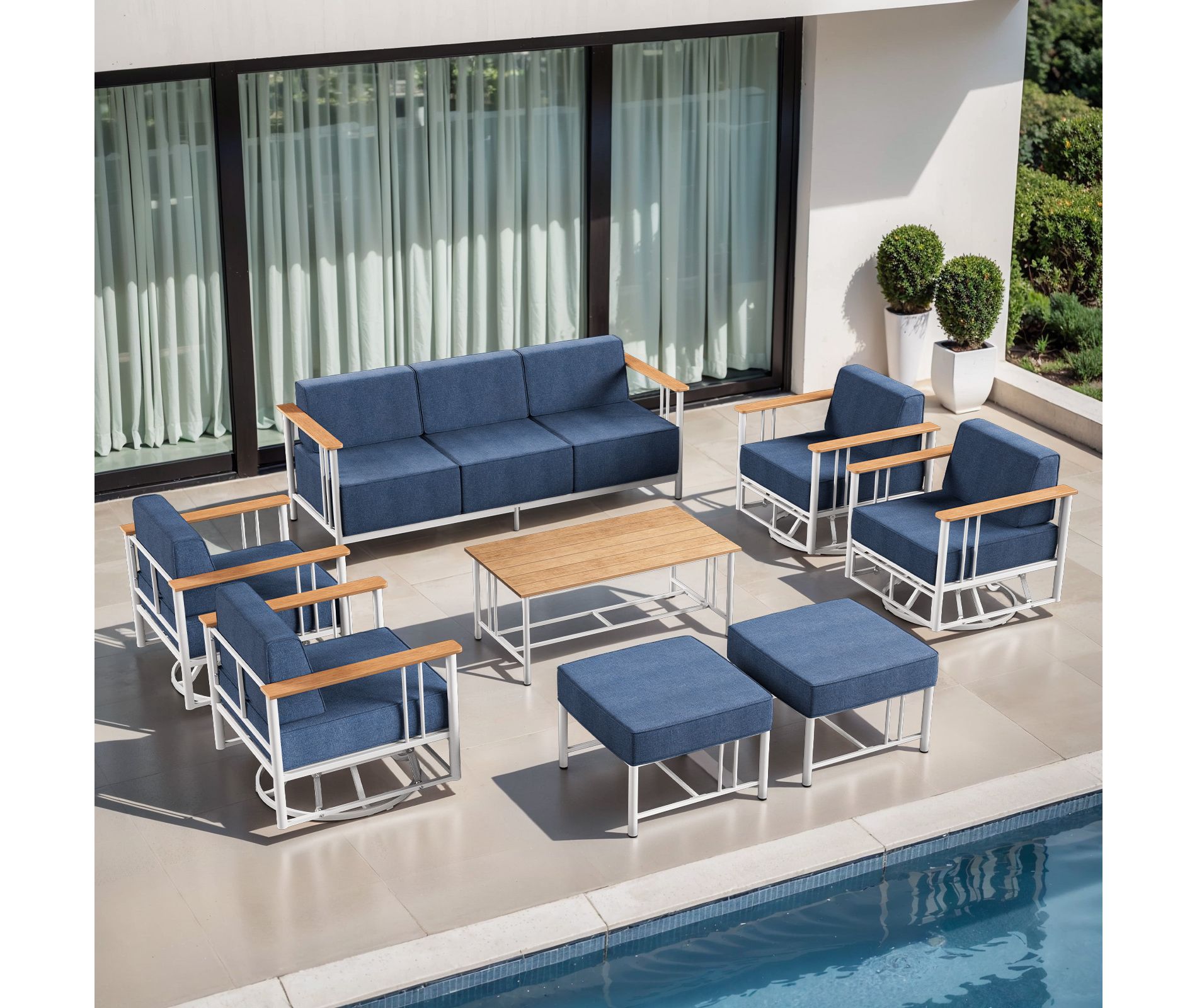 Belord Metal Outdoor Furniture Set with Extra Thick Cushion, 8PCS Patio Furniture Set with 6" Thick Cushions Swivel Chair and 10" Thick Cushions Couch