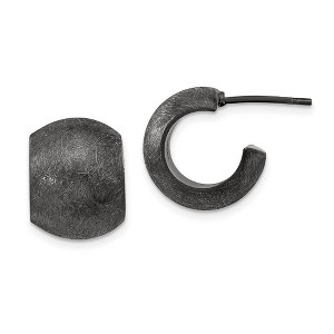 Black Bow Jewelry 12mm Textured Huggie Post Earrings in Black Plated Silver, 16mm - 1 of 4