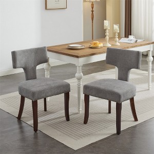 Set of 2 Upholstered Dining Chairs, Mid-Century Modern Kitchen Chairs with Linen Fabric, Nailhead Trim, Wood Legs, and Curved Backrest for Home - 1 of 4