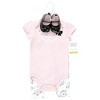 Hudson Baby Infant Girl Cotton Bodysuit, Pant and Shoe Set, Pink Black Necklace - 2 of 4