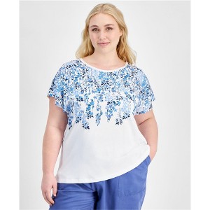 Tommy Hilfiger Womens Blue Top Floral Peasant Blouse, Blue, 2X - 1 of 1