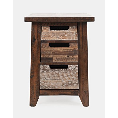 Jofran,Painted Canyon Rustic Solid Acacia USB Charging End Table
