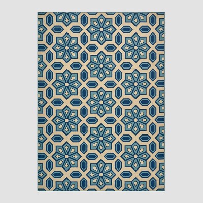 8' x 11' Tegan Geometric Outdoor Rug Ivory/Blue - Christopher Knight Home