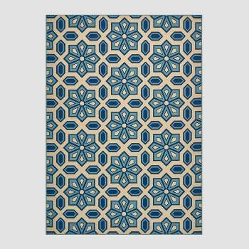8' x 11' Tegan Geometric Outdoor Rug Ivory/Blue - Christopher Knight Home