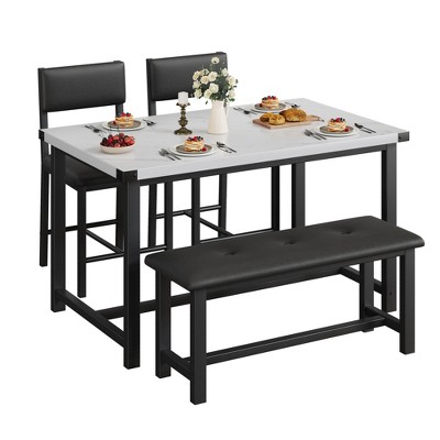 Dining Table Set for 4,Rectangle Compact Dining Table and Chairs Set with 2 Upholstered Chairs and Bench for Apartment,Kitchen