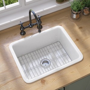 24 in. White Kitchen Sink Fireclay Drop-in /Undermount Kitchen Sink Single Bowl Small Farm Sink Deep Modern Style - 1 of 4