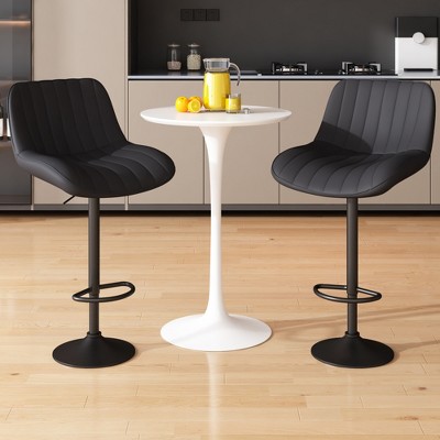Modern Bar Stools Set of 2, Faux Leather Upholstered Swivel Counter Stools with Back, Adjustable from 21.2” to 29.6" for Kitchen Island, Bar