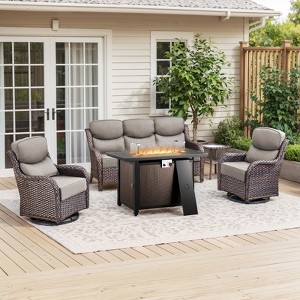 Gymojoy 4 Pieces/5 Pieces Outdoor Fire Pit Table w/ Patio 6in Sofa Swivel Glider Chairs Table Set - 1 of 4
