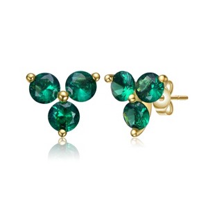 Guili 14K Gold Plated Cubic Zirconia Stud Earrings with Classic Elegance, Available in Green and Red, Perfect for Jewelry Enthusiasts and Any Occasion - 1 of 2