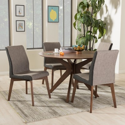 Kimberly 47" Walnut and Gravel Mid-Century Modern 5-Piece Dining Set