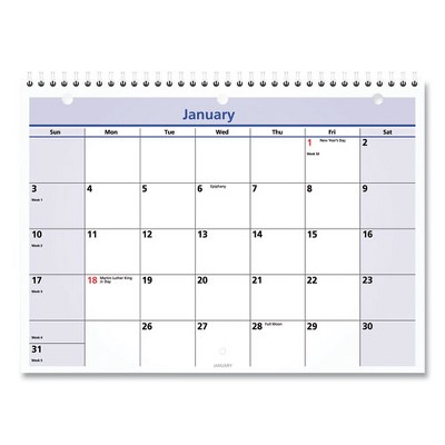 Quicknotes Desk/wall Calendar, 3-hole Punched, 11 X 8, White/blue ...