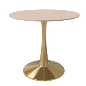 LeisureMod Bristol 27" Round Dining Table – Sintered Stone Top Accent Café Table & Sturdy Steel Gold Pedestal Base for Kitchen and Small Spaces - 1 of 4
