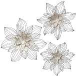 Set of 3 Collection of Floral Blooms Metal Wall Sculpture with Open Wire Petals White/Brown/Black - StyleCrfat