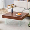 CAVINAS 31.5" Walnut Square Coffee Table,Tea Table with Tempered Glass Legs,Walnut Texture MDF Tabletop,Center Tablel for Living Room,Office,Apartment - 2 of 4