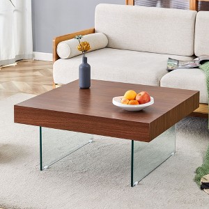 NicBex Natural Style Square MDF Coffee Table with Tempered Glass Legs,Density Board Sticker Center Table for Living Room - 1 of 4